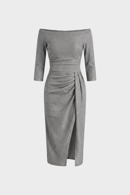 Kleid Damen Midikleid mit U-Boot-Ausschnitt und Drapierung
