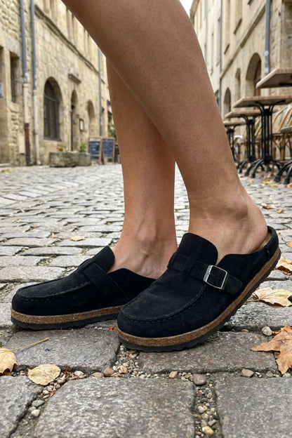 Pantoletten Damen Clogs mit Schnalle geschlossen