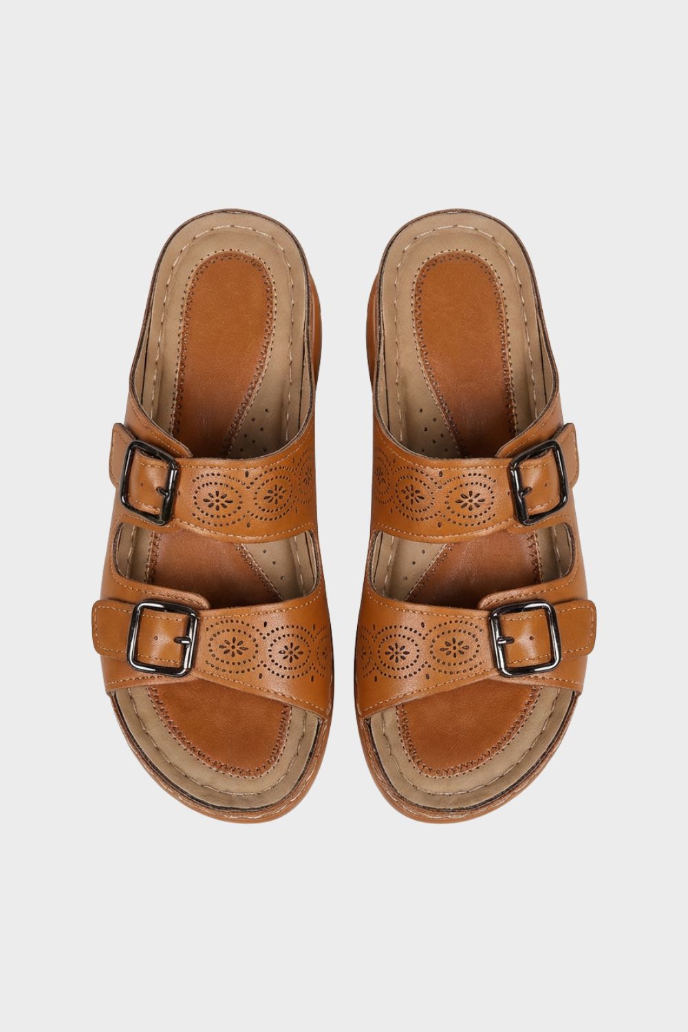 Sandalen Damen Pantoletten mit Doppelschnalle und Lochmuster