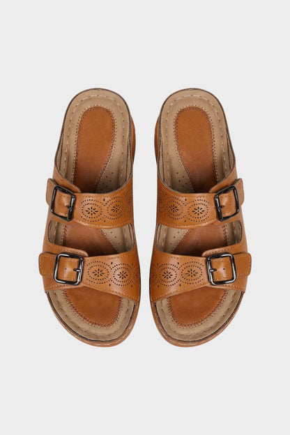 Sandalen Damen Pantoletten mit Doppelschnalle und Lochmuster
