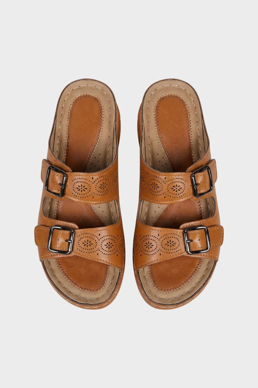 Sandalen Damen Pantoletten mit Doppelschnalle und Lochmuster