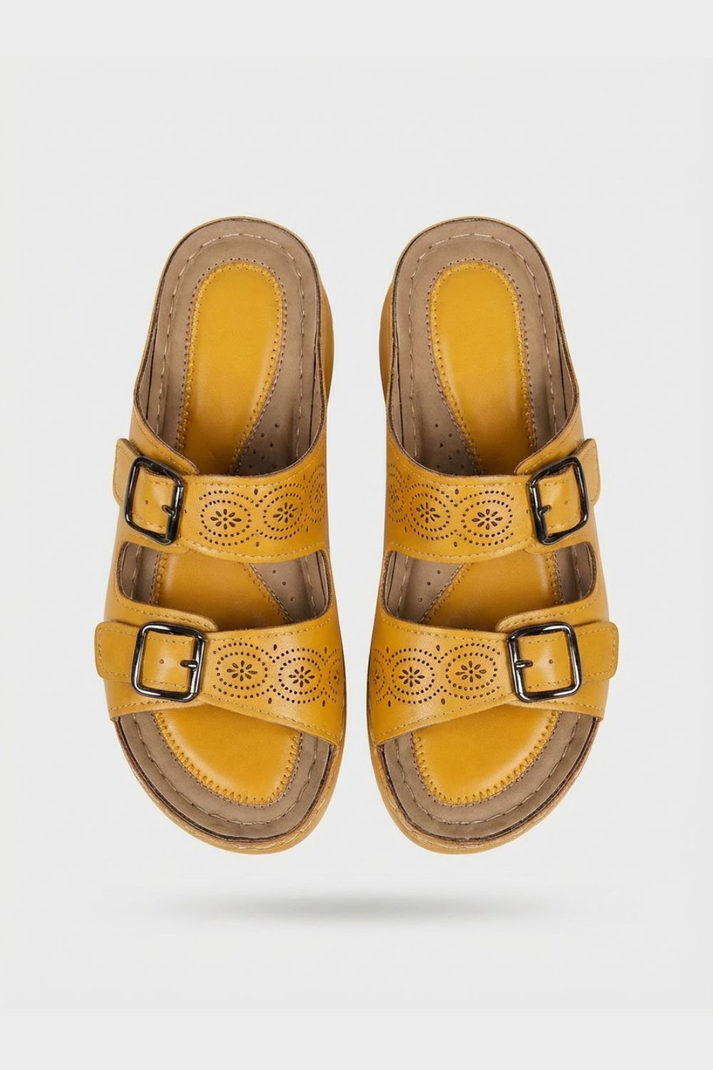 Sandalen Damen Pantoletten mit Doppelschnalle und Lochmuster