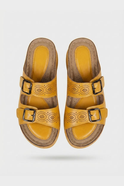 Sandalen Damen Pantoletten mit Doppelschnalle und Lochmuster