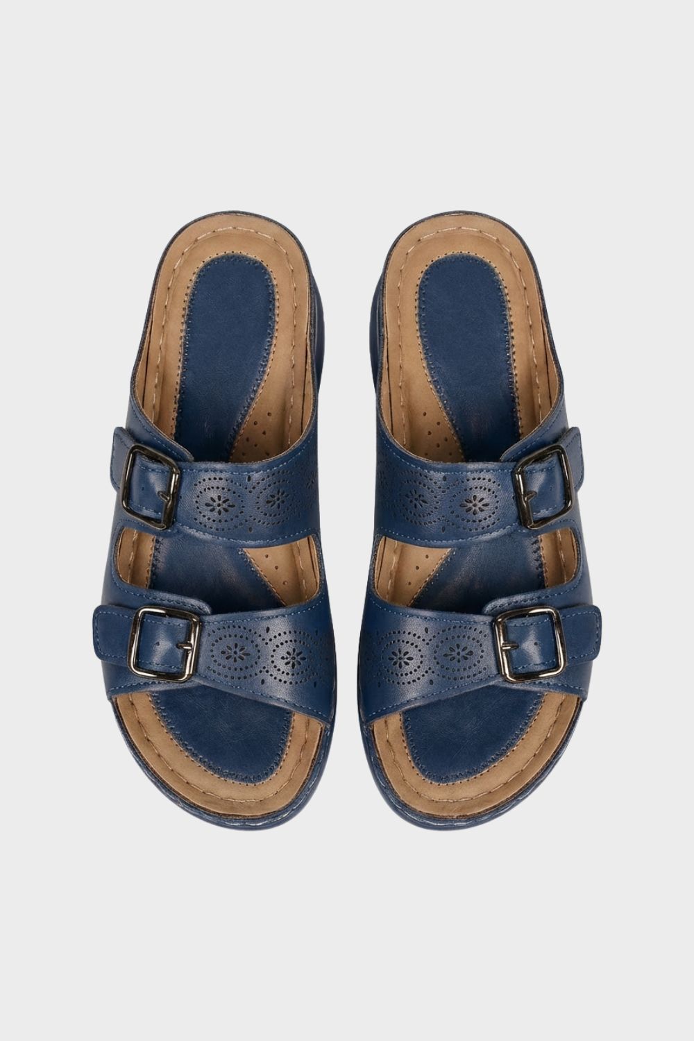 Sandalen Damen Pantoletten mit Doppelschnalle und Lochmuster