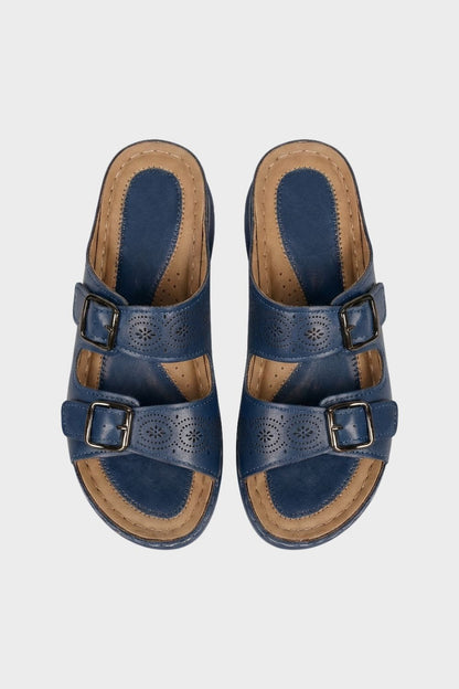 Sandalen Damen Pantoletten mit Doppelschnalle und Lochmuster