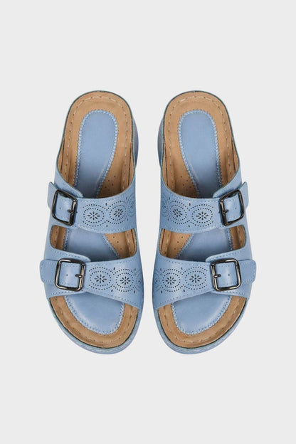 Sandalen Damen Pantoletten mit Doppelschnalle und Lochmuster