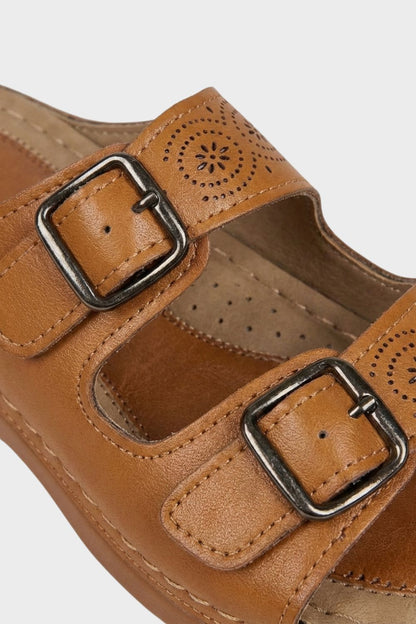 Sandalen Damen Pantoletten mit Doppelschnalle und Lochmuster