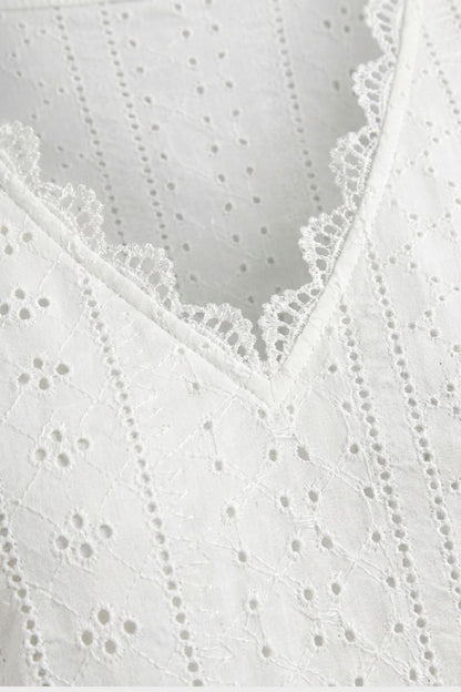 Bluse Damen Langarm mit V-Ausschnitt und Lochmuster