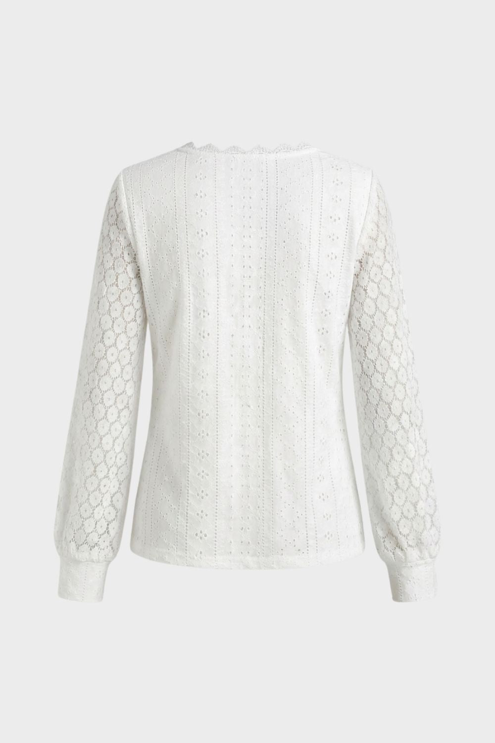 Bluse Damen Langarm mit V-Ausschnitt und Lochmuster