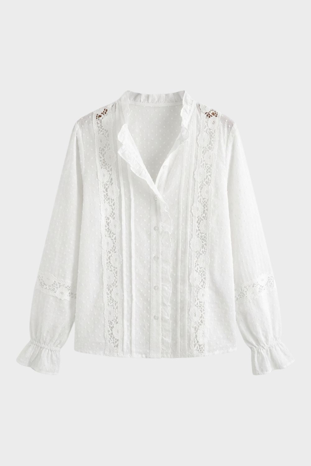 Bluse Damen Langarm mit Spitze und Rüschen