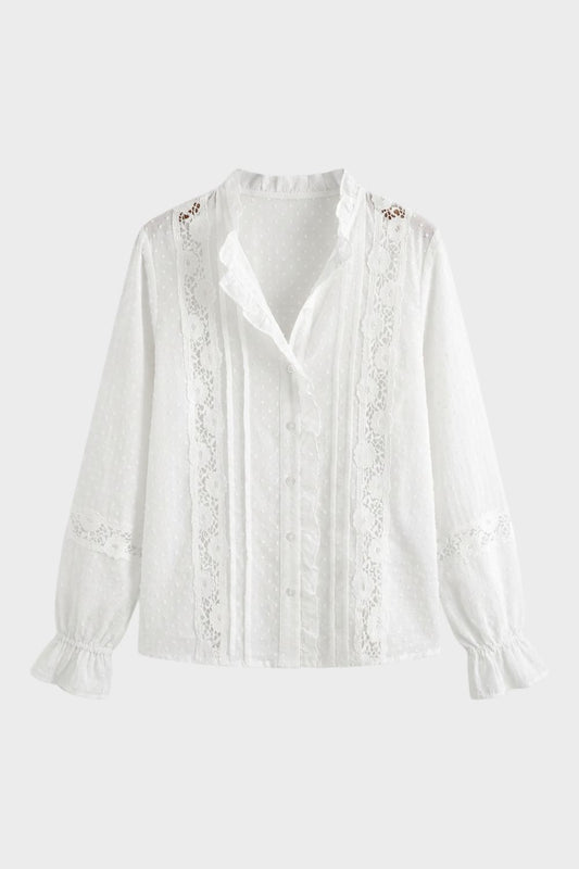 Bluse Damen Langarm mit Spitze und Rüschen