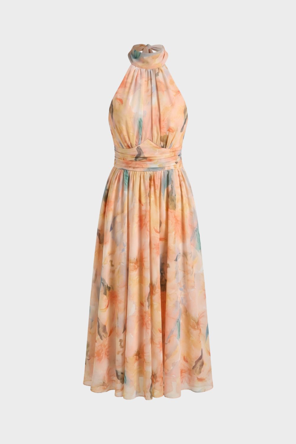 Maxikleid Damen mit Blumenmuster und Neckholder