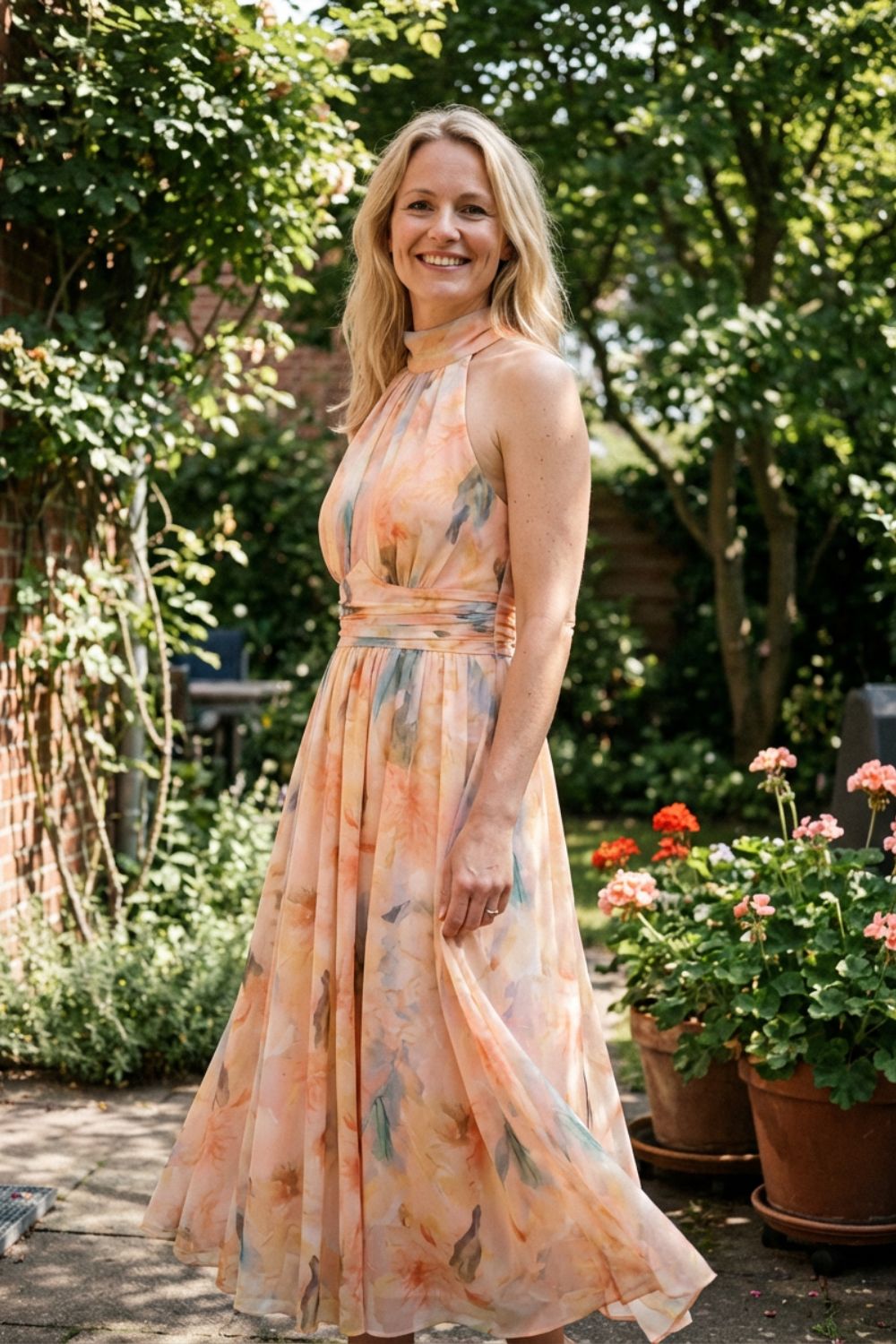 Maxikleid Damen mit Blumenmuster und Neckholder