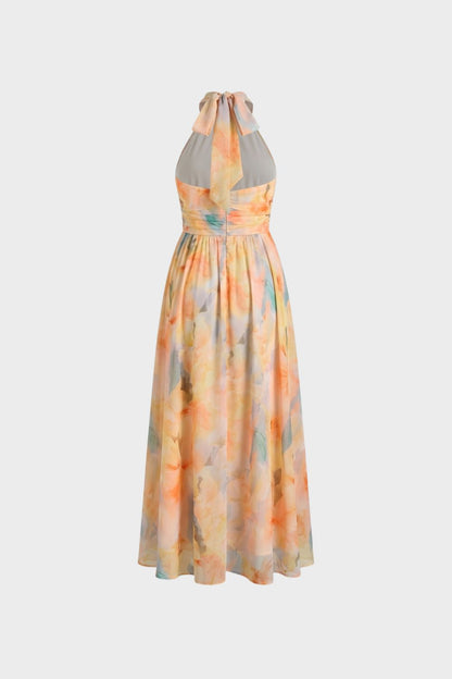 Maxikleid Damen mit Blumenmuster und Neckholder
