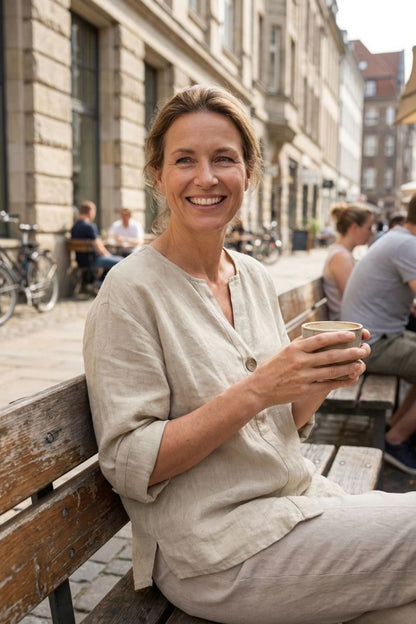 Bluse Damen mit V Ausschnitt und Knopf