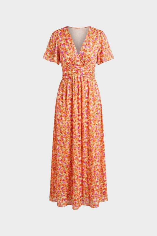 Maxikleid Damen mit V Ausschnitt und Blumenmuster