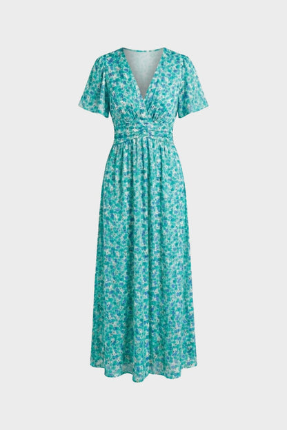 Maxikleid Damen mit V Ausschnitt und Blumenmuster