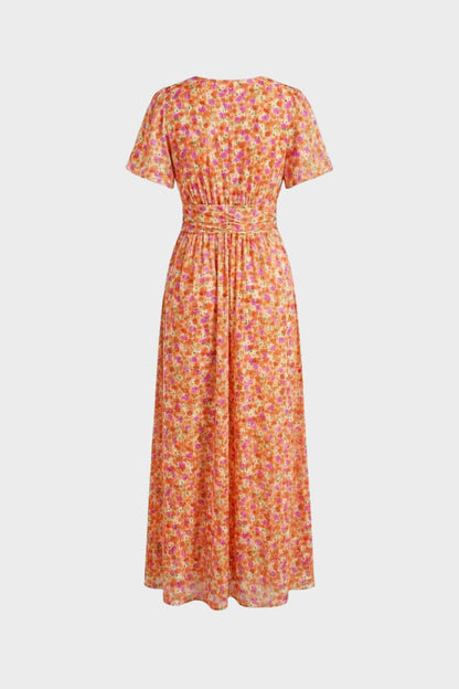 Maxikleid Damen mit V Ausschnitt und Blumenmuster