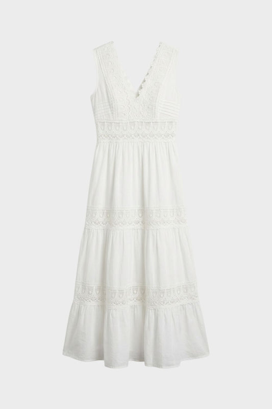 Maxikleid Damen mit V Ausschnitt und Spitze