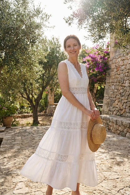 Maxikleid Damen mit V Ausschnitt und Spitze