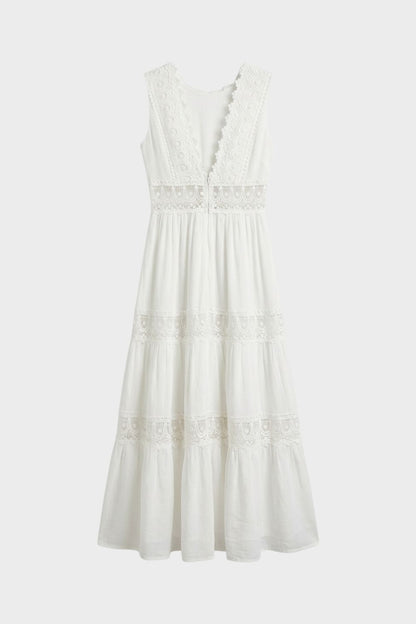 Maxikleid Damen mit V Ausschnitt und Spitze