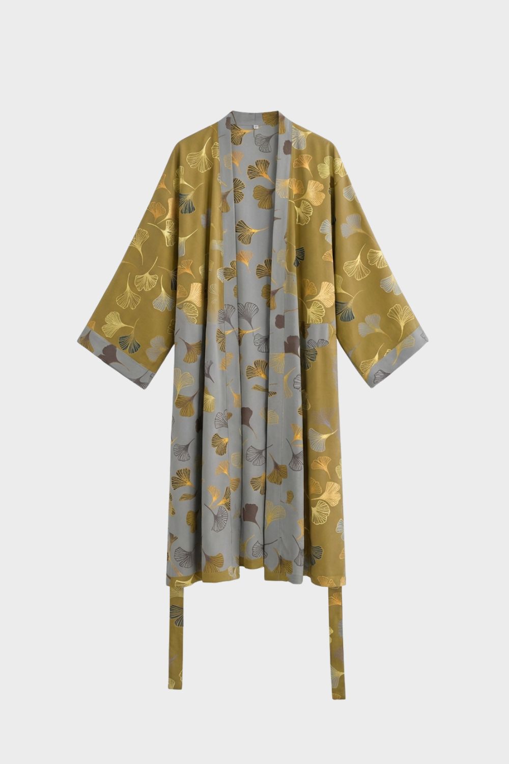 Kimono Damen Bademantel mit Gürtel und Muster knielang
