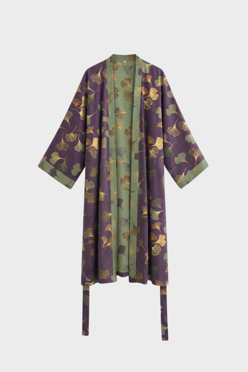 Kimono Damen Bademantel mit Gürtel und Muster knielang