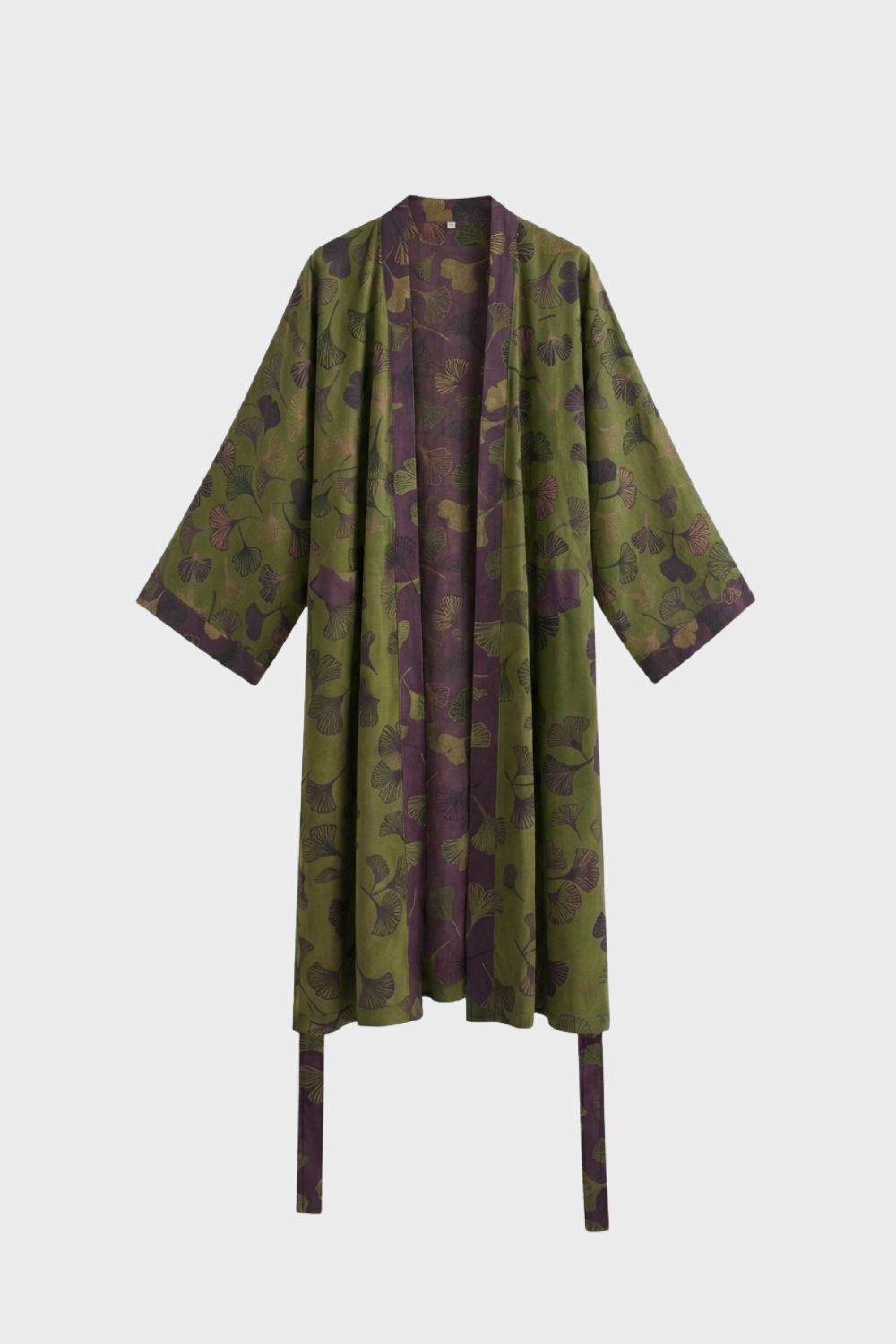 Kimono Damen Bademantel mit Gürtel und Muster knielang