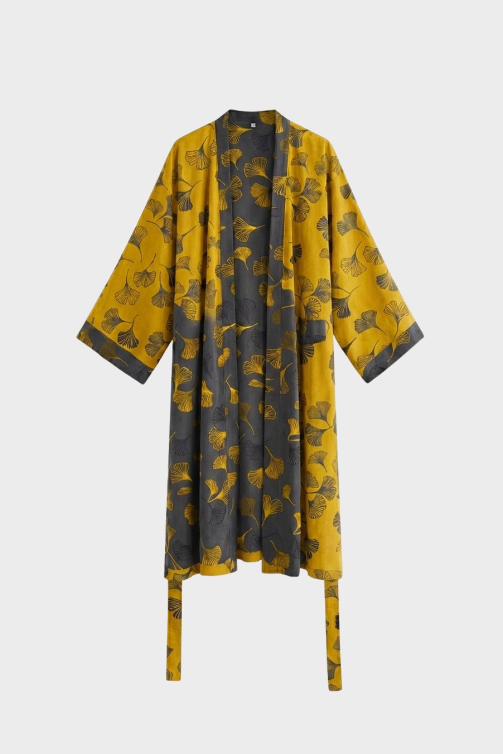 Kimono Damen Bademantel mit Gürtel und Muster knielang