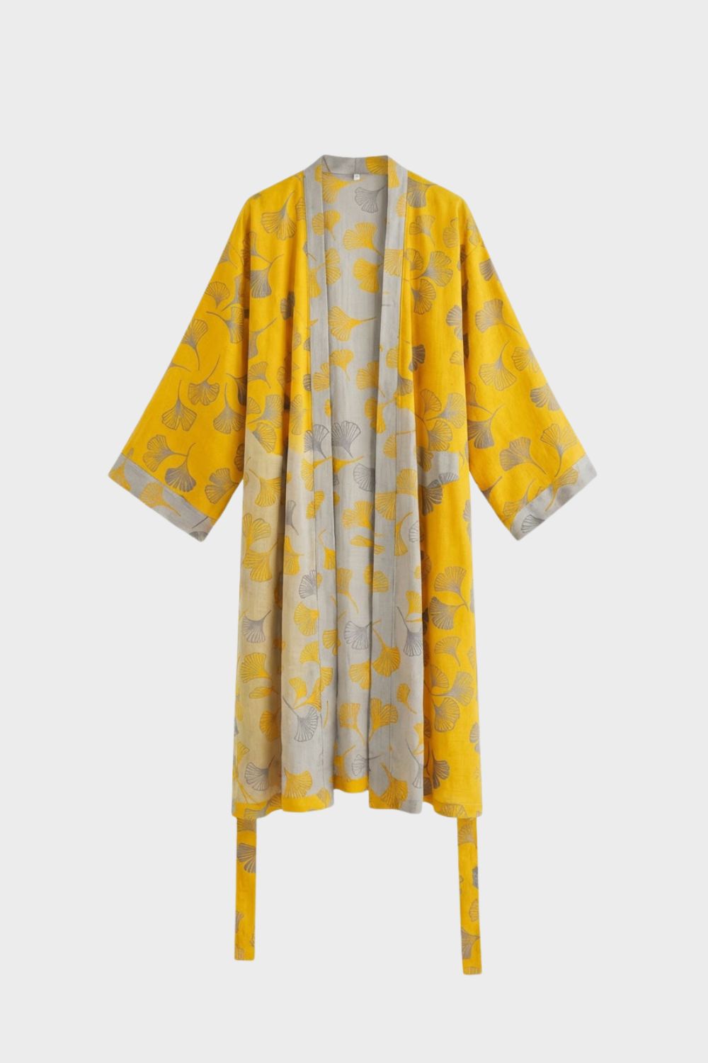Kimono Damen Bademantel mit Gürtel und Muster knielang