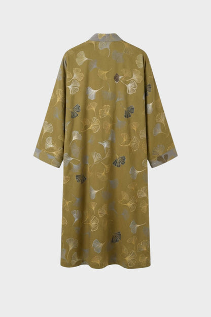 Kimono Damen Bademantel mit Gürtel und Muster knielang
