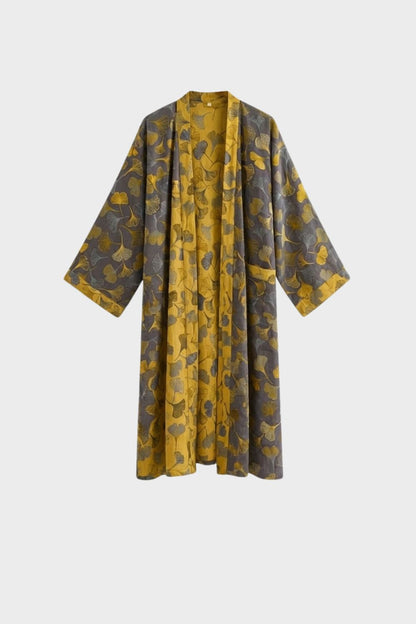 Kimono Damen Bademantel mit Gürtel und Muster knielang