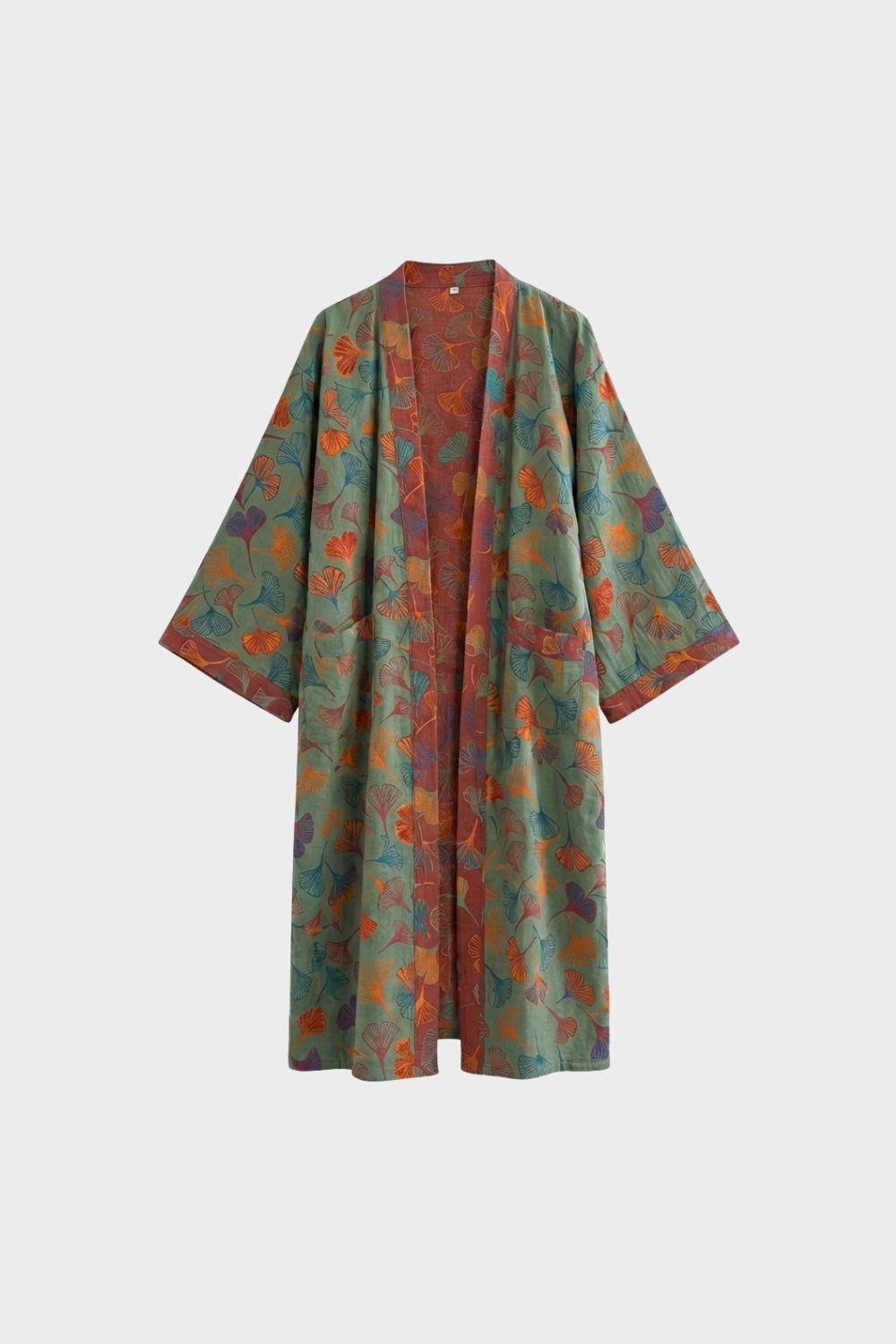 Kimono Damen Bademantel mit Gürtel und Muster knielang