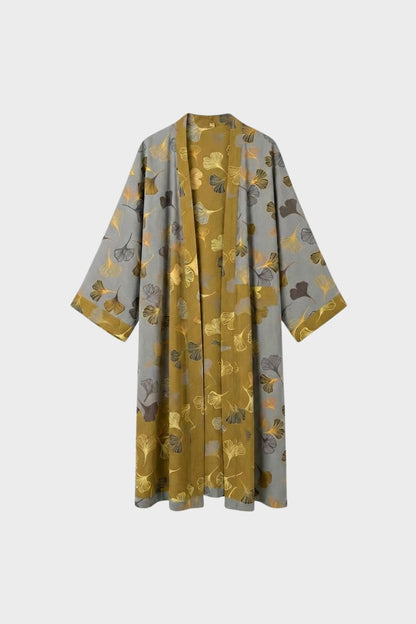 Kimono Damen Bademantel mit Gürtel und Muster knielang