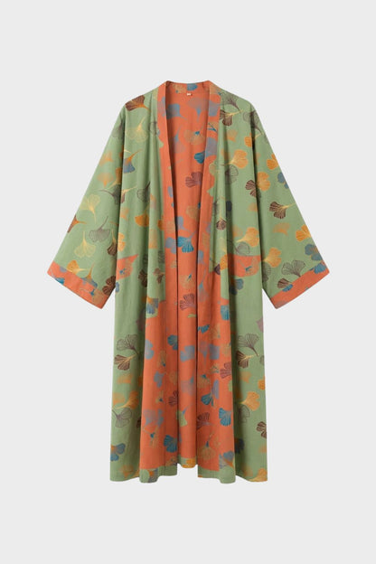 Kimono Damen Bademantel mit Gürtel und Muster knielang