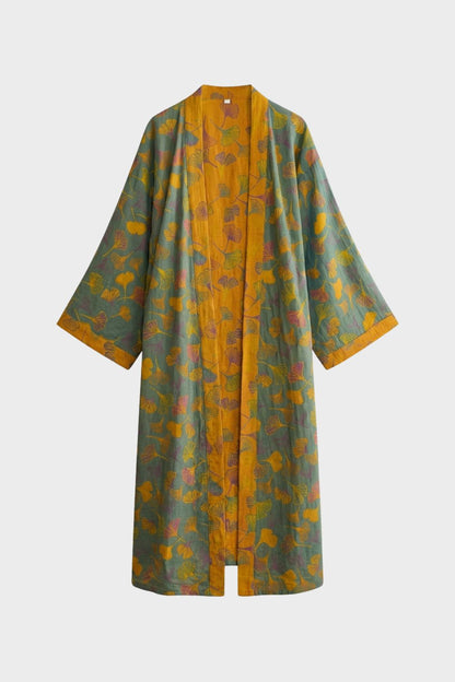 Kimono Damen Bademantel mit Gürtel und Muster knielang