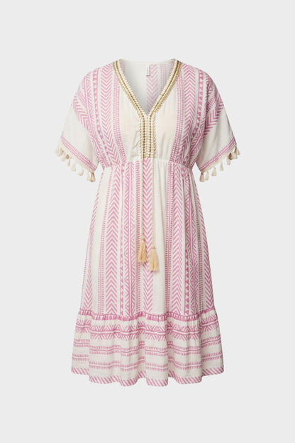 Sommerkleid Damen V Ausschnitt mit Muster und Quasten
