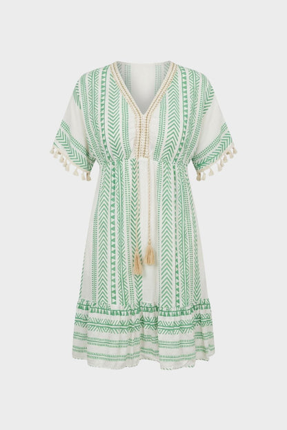 Sommerkleid Damen V Ausschnitt mit Muster und Quasten