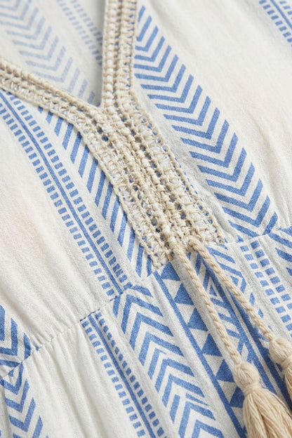 Sommerkleid Damen V Ausschnitt mit Muster und Quasten