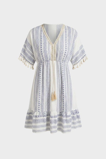 Sommerkleid Damen V Ausschnitt mit Muster und Quasten