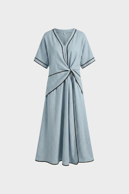 Damen Midikleid mit Wickeldetail und V-Ausschnitt