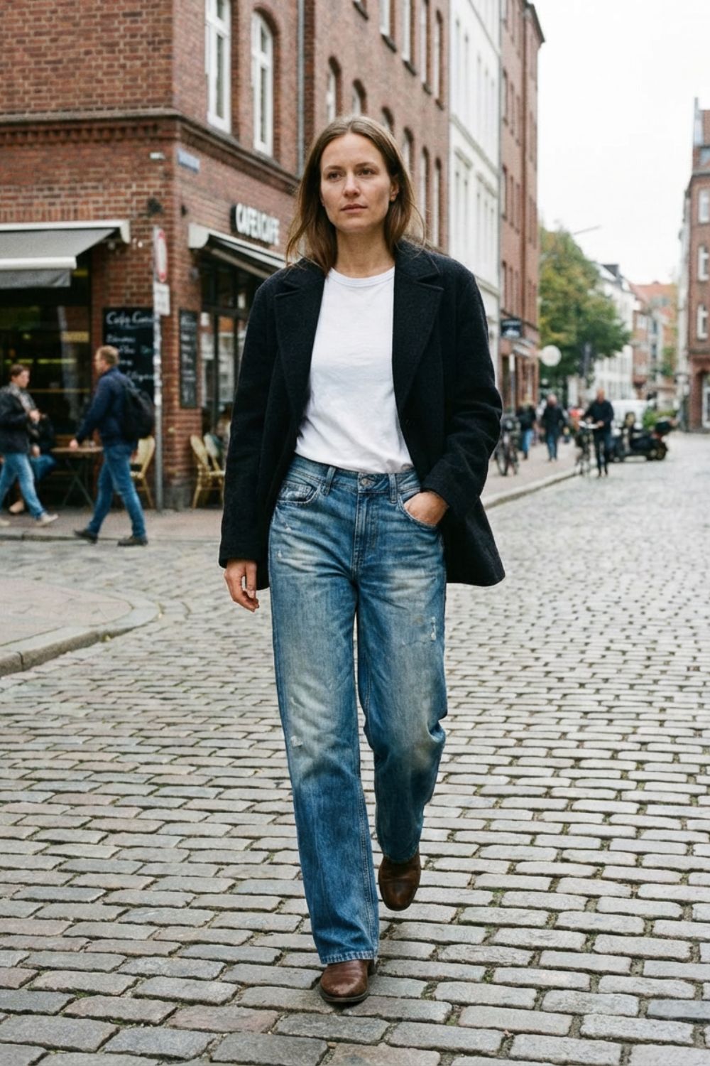 Damen Wide Leg Jeans mit Used Look