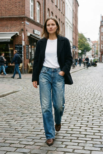 Damen Wide Leg Jeans mit Used Look