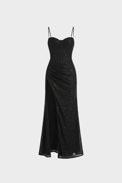Damen Abendkleid lang mit Spaghettiträgern