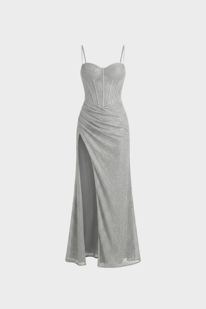 Damen Abendkleid lang mit Spaghettiträgern