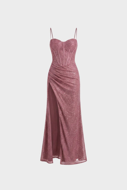 Damen Abendkleid lang mit Spaghettiträgern
