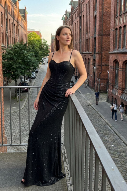 Damen Abendkleid lang mit Spaghettiträgern