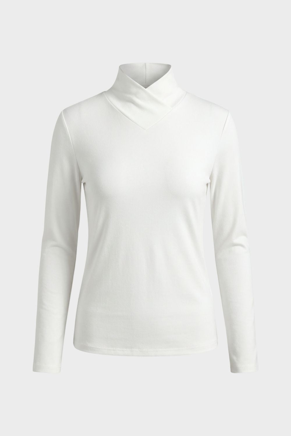 Damen Langarmshirt mit Stehkragen und V-Ausschnitt