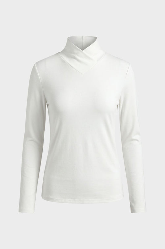 Damen Langarmshirt mit Stehkragen und V-Ausschnitt