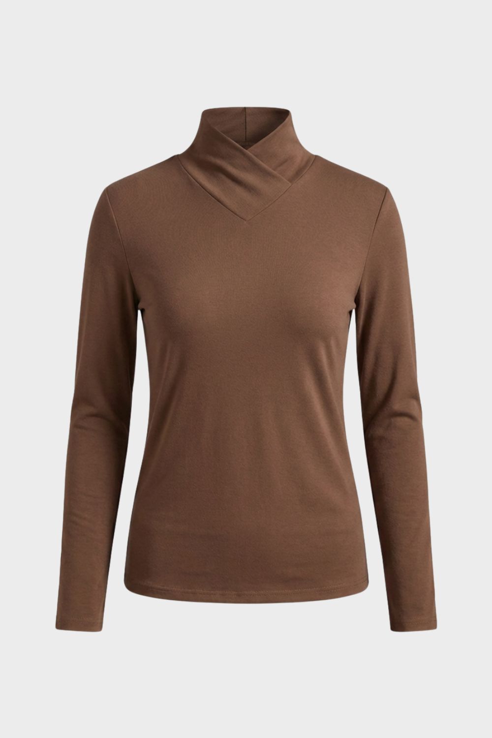 Damen Langarmshirt mit Stehkragen und V-Ausschnitt